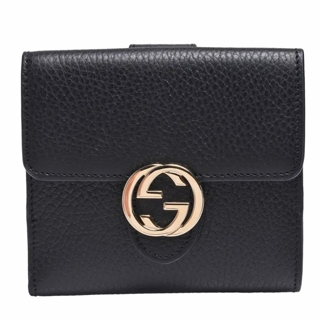 【GUCCI 古馳】經典Marmont金屬雙G LOGO牛皮暗釦短夾(黑615525-CAO0G-1000)