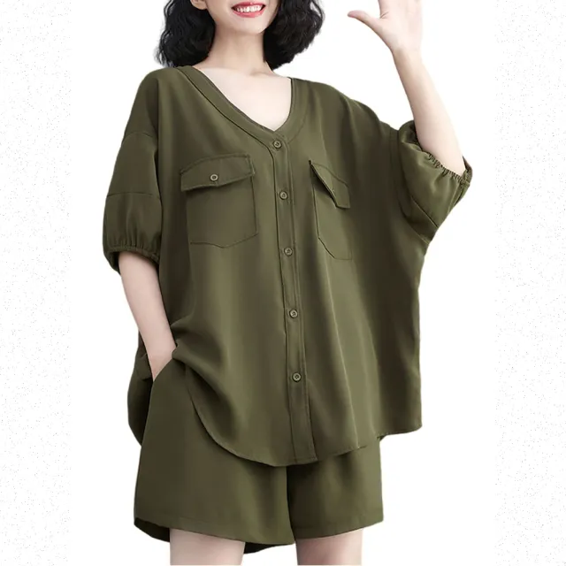 【Very Buy 非常勸敗】微胖減齡套裝大尺碼女裝大尺碼時髦大尺碼顯瘦套裝遮肚子休閒時尚夏季