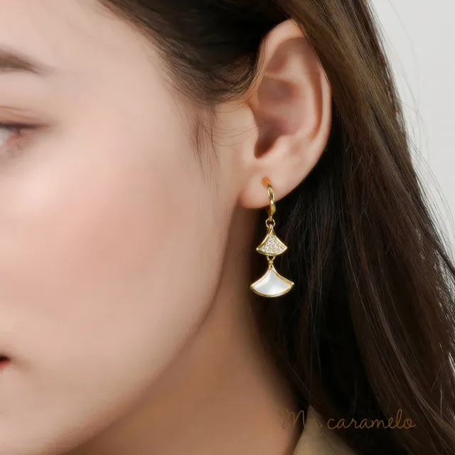 【焦糖小姐 Ms caramelo】合金 夾式 彩貝耳環(鋯石耳環)