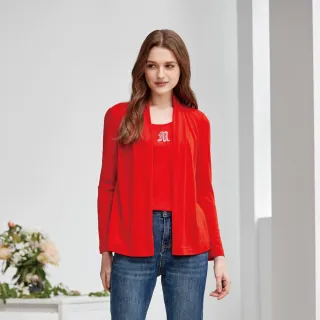 【MYSHEROS 蜜雪兒】100%羊毛造型上衣 鑲鑽假兩件(紅)