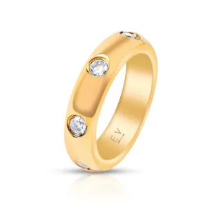 【ELLIE VAIL】邁阿密防水珠寶 抹邊式鑲嵌 幸運7圓鑽金色戒指 Landry(防水珠寶)