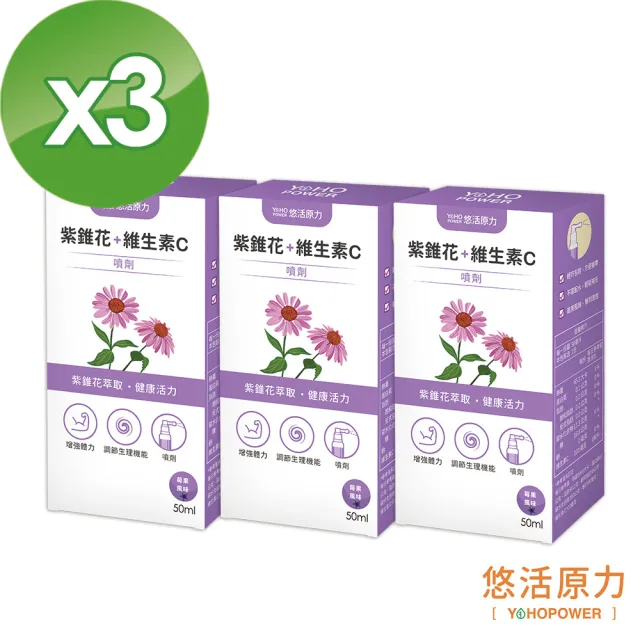 即期品【悠活原力】悠活紫錐花+維生素C噴劑X3(50ml/瓶 效期至2025/3/4)