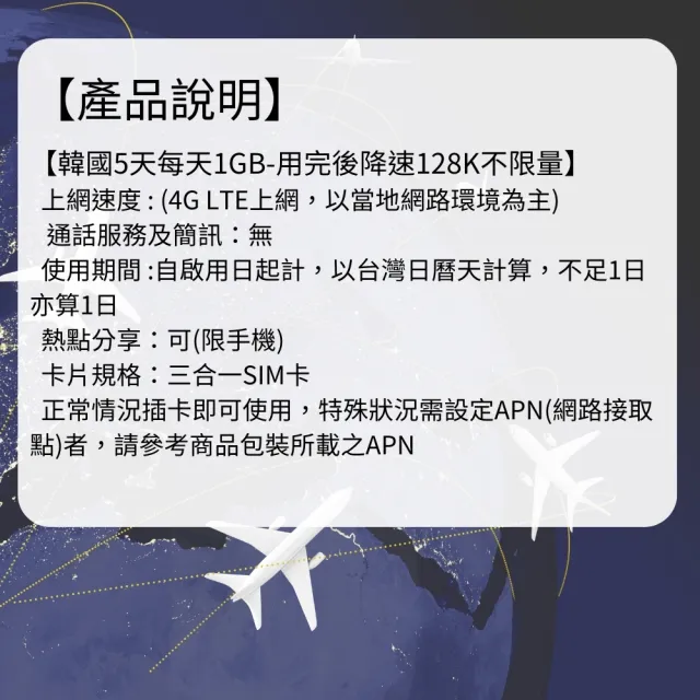 【Star SIM 星光卡】韓國上網卡5天每天高速1GB後降速128k(可熱點分享 三合一卡 免改設定)