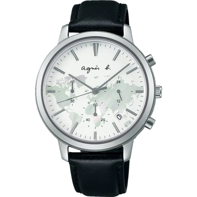 agnes b.】Sam 40周年紀念世界地圖三眼計時手錶-40mm(VD53-KWJ0Z 