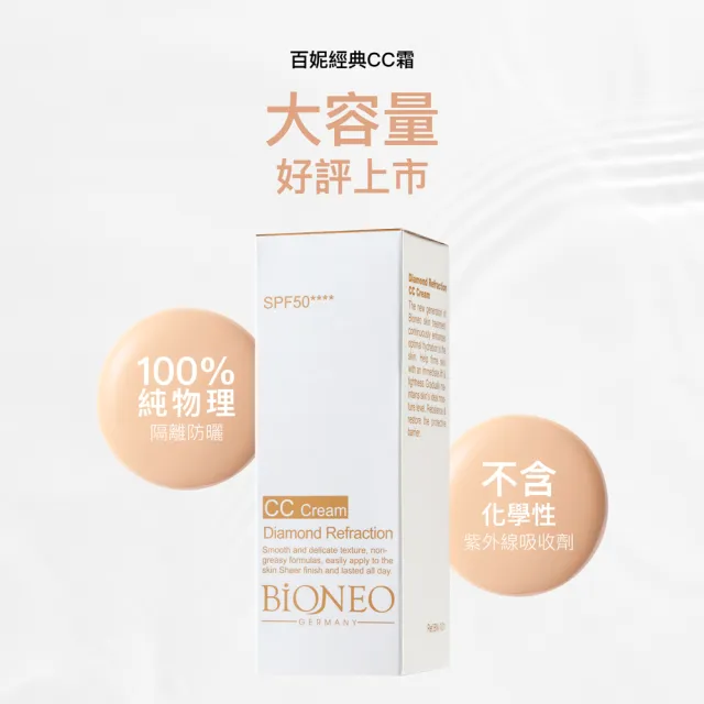 【Bioneo 德國百妮】粉鑽潤色CC霜SPF50****50ml(物理性防曬 清爽潤色 持妝力強)