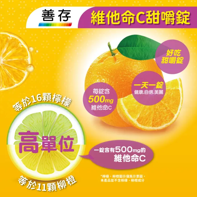 【善存】維他命C 甜嚼錠 3盒組(30錠/盒-一天一錠 500mg維他命C 免配水 酸酸甜甜好滋味)