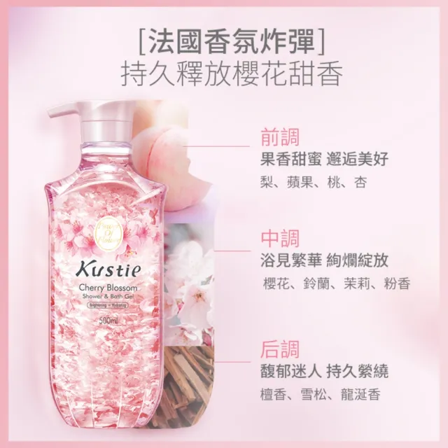 【Kustie蔻斯汀】櫻花花瓣沐浴露 500ml(全球首創真花瓣沐浴)