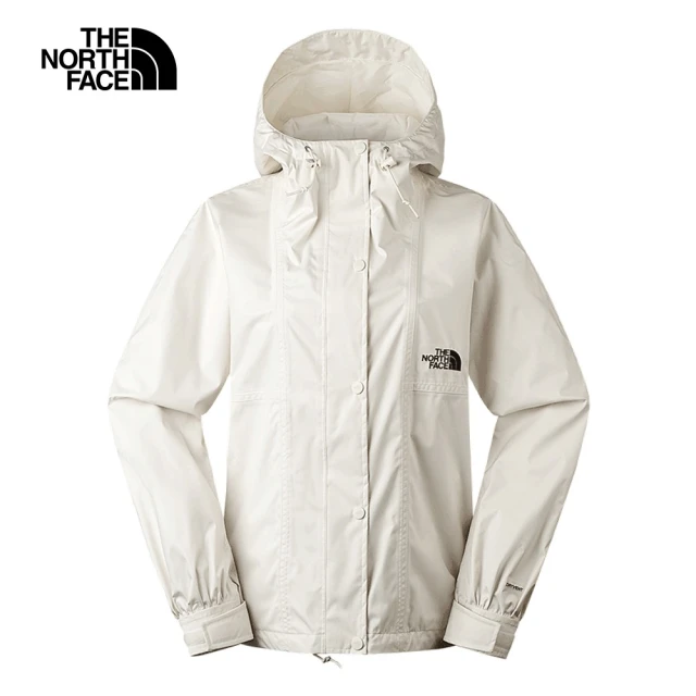 The North Face 北面女款白色防水透氣可提節袖口連帽衝鋒衣｜8BABQLI