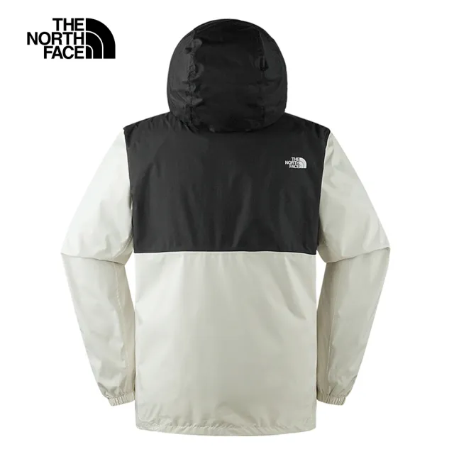 【The North Face 官方旗艦】北面男款米黑拼接防水透氣連帽衝鋒衣｜8AUNVOR