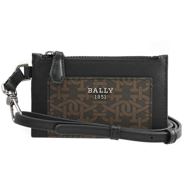 BALLY 經典B字LOGO印花拼接頸掛式信用卡名片零錢包(黑)