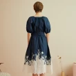 【OUWEY 歐薇】浪漫公主澎袖刺繡蕾絲洋裝3213137005(深藍)