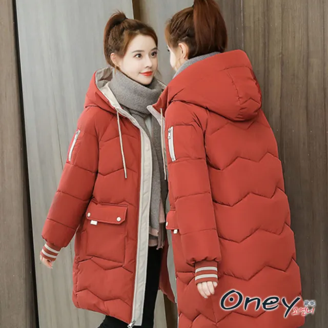【ONEY 歐妮】現貨 韓版寬鬆連帽保暖大衣(連帽外套/中長版/保暖/大尺碼/希望)