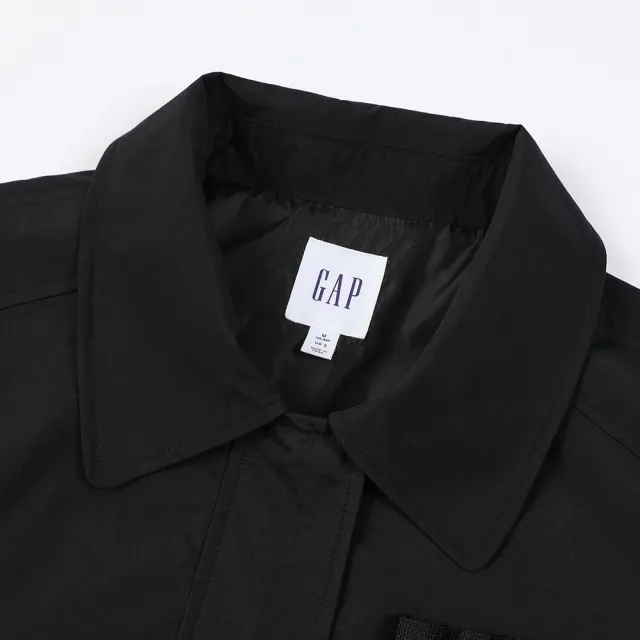 【GAP】女裝 Logo工裝翻領外套-黑色(874469)