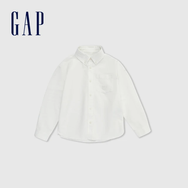 GAP 男童裝 Logo印花圓領長袖T恤-白色(890220