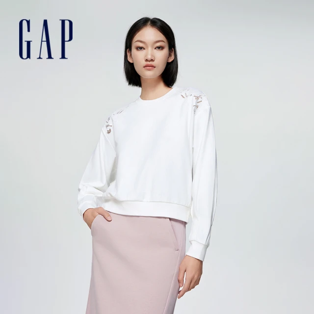 GAP 女裝 Logo印花圓領大學T-米色(874451) 