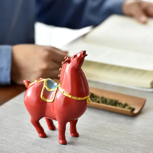 【桃花源創意工坊】唐馬瓷器招財藝術品對組(陶瓷紫砂)
