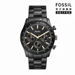 【FOSSIL 官方旗艦館】Sullivan 黑光環多功能三眼指針手錶 黑色不鏽鋼錶帶 44MM BQ2856