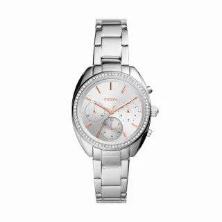 【FOSSIL 官方旗艦館】Vale 經典鑽圈三眼計時女錶 銀色不鏽鋼錶帶手錶 34MM BQ3657