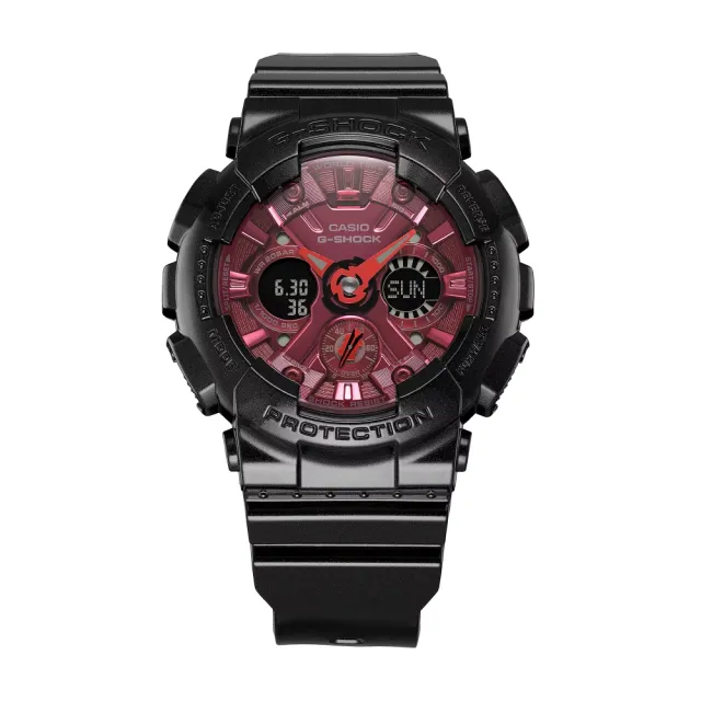 【CASIO 卡西歐】G-SHOCK 優雅炫酷 纖薄精巧 黑紅 雙顯手錶(GMA-S120RB-1A)