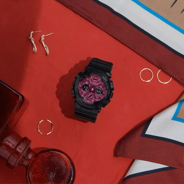 【CASIO 卡西歐】G-SHOCK 優雅炫酷 纖薄精巧 黑紅 雙顯手錶(GMA-S120RB-1A)