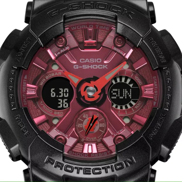 【CASIO 卡西歐】G-SHOCK 優雅炫酷 纖薄精巧 黑紅 雙顯手錶(GMA-S120RB-1A)