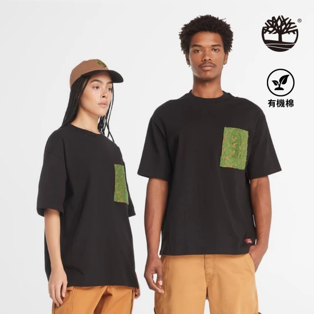 Timberland 中性黑色刺繡口袋短袖 T 恤(A411N001)