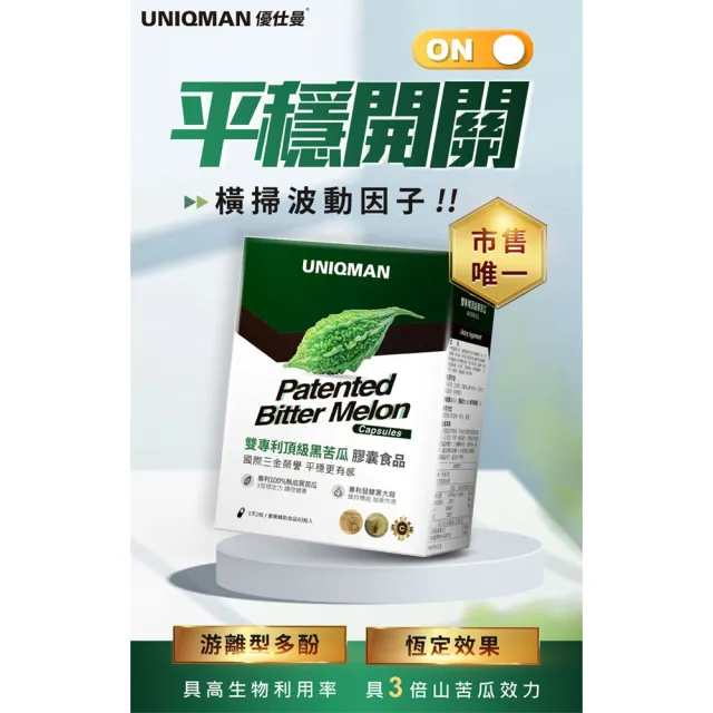 【UNIQMAN】雙專利頂級黑苦瓜 植物膠囊 2盒組(60粒/盒)