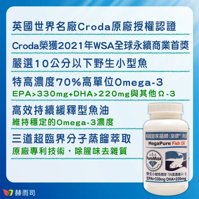 【赫而司】EPA+DHA緩釋魚油550mg 1罐(共60顆英國皇鑽小鯷魚分子蒸餾無腥味高濃度Omega-3)