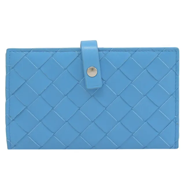 【BOTTEGA VENETA 寶緹嘉】簡約經典手工編織小牛皮扣式零錢中夾(藍)
