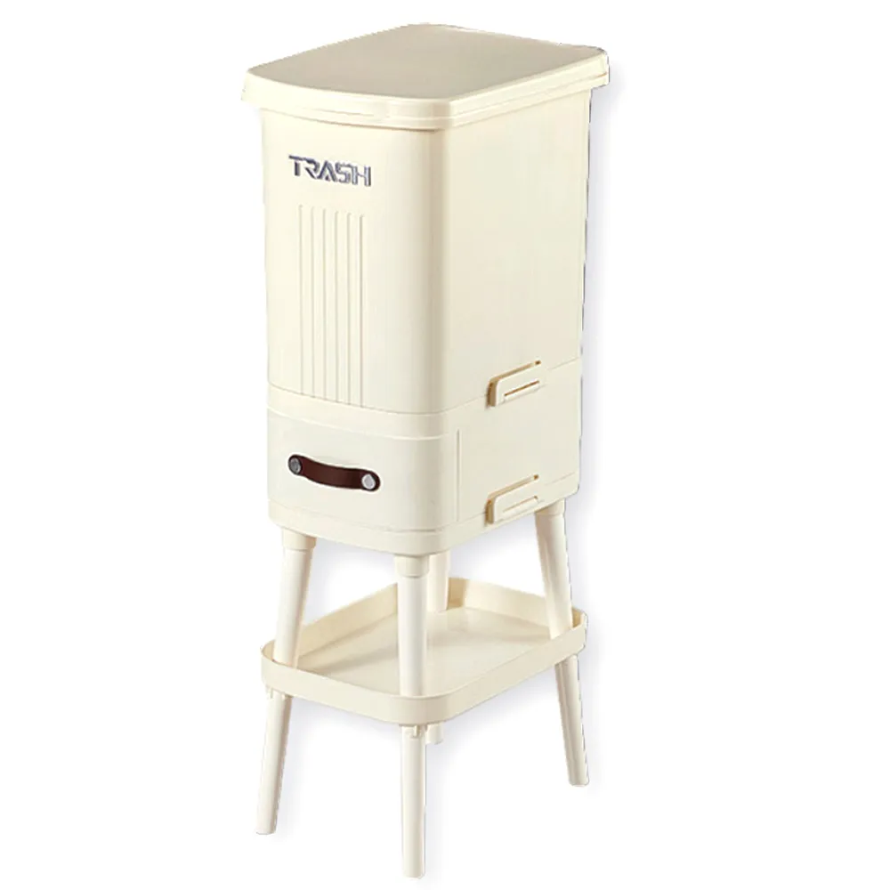 【isona】24L ins風 三層可分隔高腳收納架 置物架 按壓分類垃圾桶(垃圾桶 收納架 儲物架)