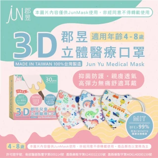 【郡昱】兒童3D立體醫療口罩x2盒(適合4-8歲-兒童口罩)