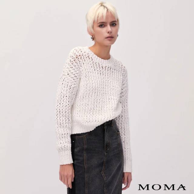 【MOMA】率性鏤空圓領毛織上衣(兩色)