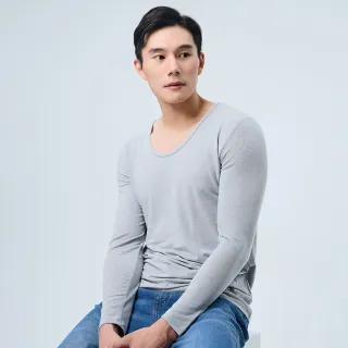 【ATUNAS 歐都納】男款石墨烯抑菌抗臭蓄熱保暖長袖U領內著衣(A1UCEE01M淺灰/發熱衣/抗靜電/彈性服貼/親膚)