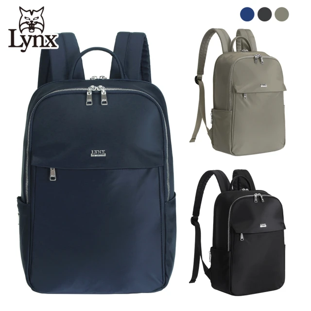 【Lynx】美國山貓防潑水尼龍布包 中型電腦後背包 多隔層機能收納/筆電保護袋(藍/灰/黑)