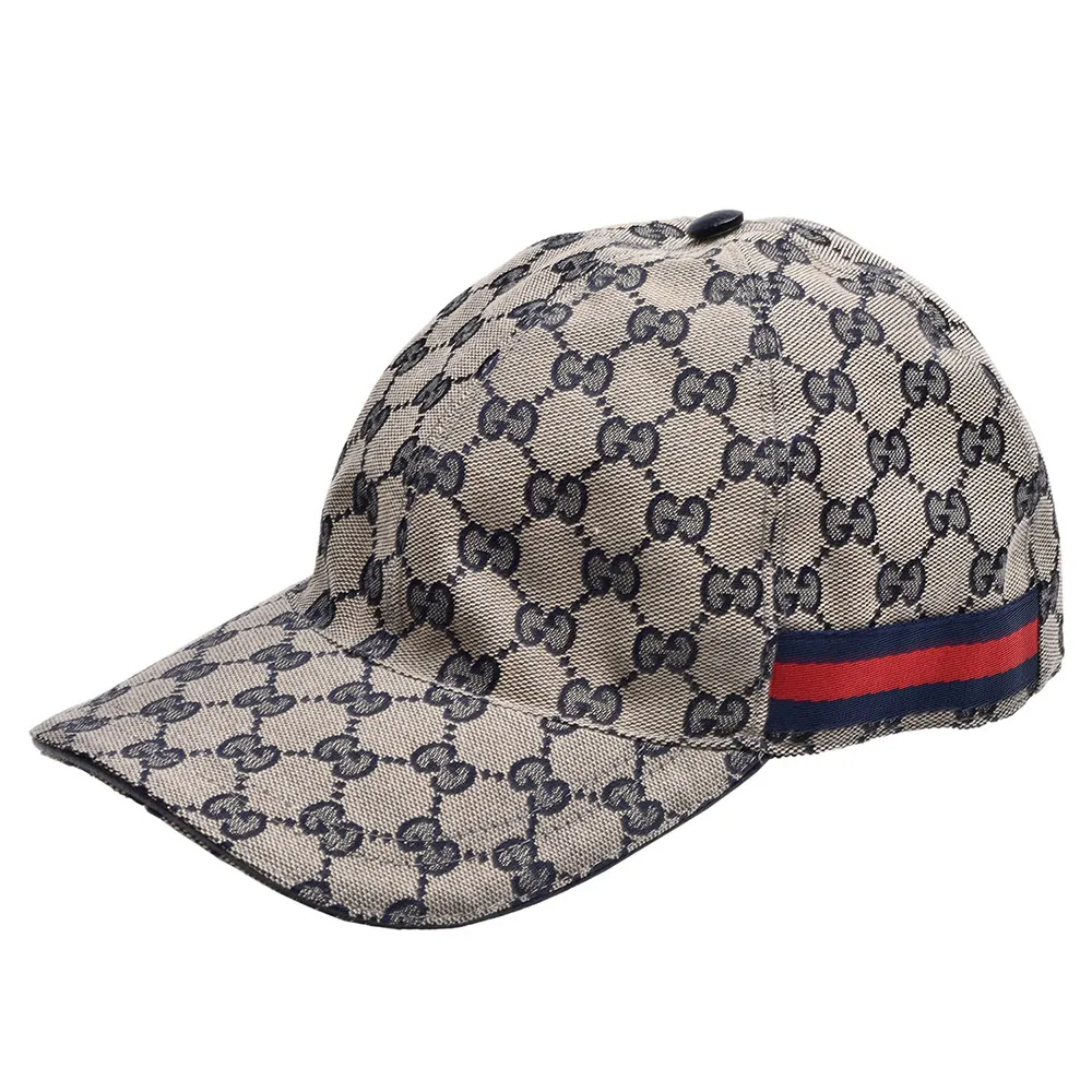 【GUCCI 古馳】經典GG LOGO印花藍紅藍織帶帆布棒球帽(藍色696845-4HAQQ-4068)