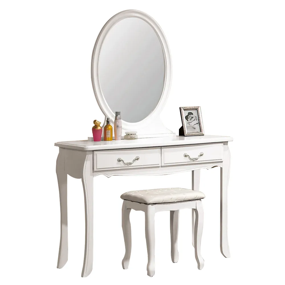 【Hampton 漢汀堡】露西爾3.2尺化妝鏡台桌椅組(一般地區免運費/化妝桌/化妝椅/化妝桌椅/桌椅組)