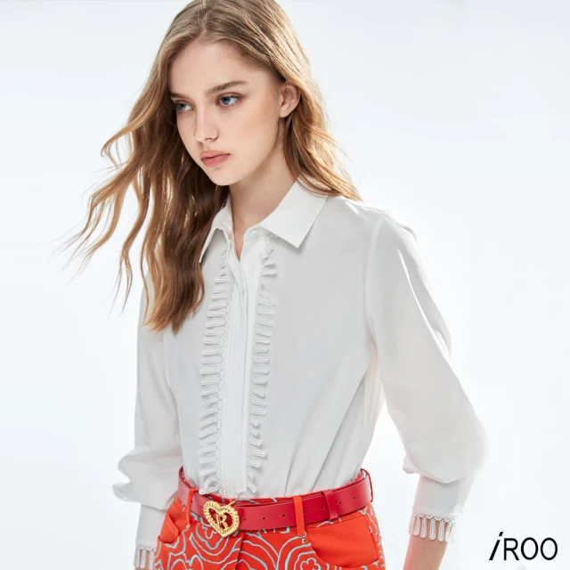 【iROO】珠鍊式蕾絲裝飾上衣