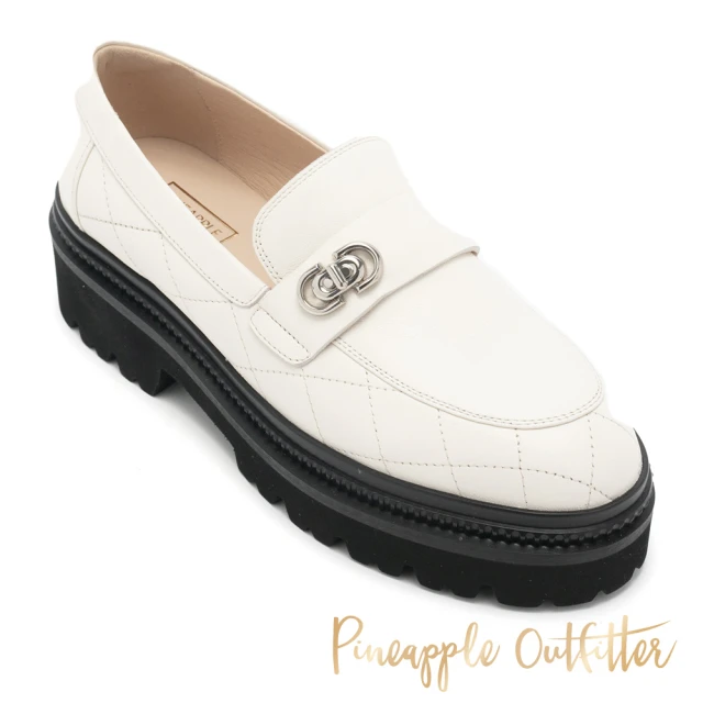 Pineapple Outfitter EIRNY 羊皮菱格紋拼接厚底樂福鞋(白色)