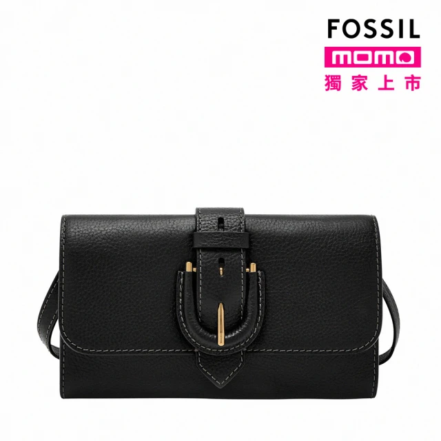 FOSSIL Harwell 真皮WOC長夾斜背包-黑色 ZB11001001