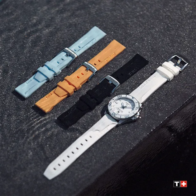 【TISSOT 天梭】Seastar 1000 海洋之星300米潛水女錶 贈白色矽膠帶 生日禮 送禮(T1202101101100)