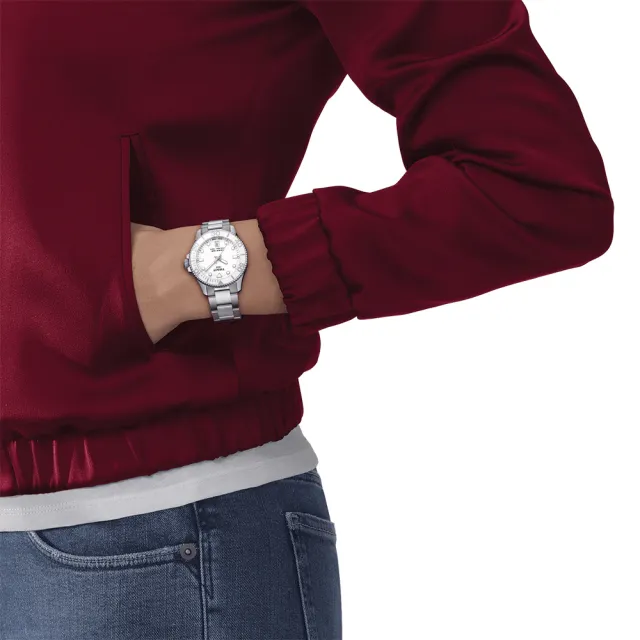 【TISSOT 天梭】Seastar 1000 海洋之星300米潛水女錶 贈白色矽膠帶 生日禮 送禮(T1202101101100)