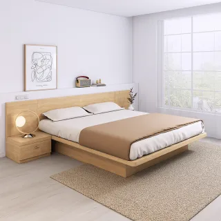 【E-home】雙人6尺 舒活系多功能收納掀床架 原木色(安全掀床 加大 收納床 雙人床)