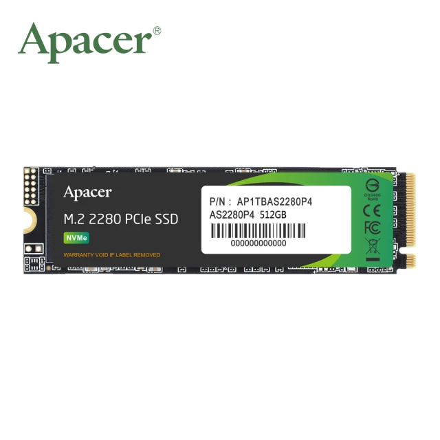 【Apacer 宇瞻】AS2280P4 512GB M.2 PCIe SSD