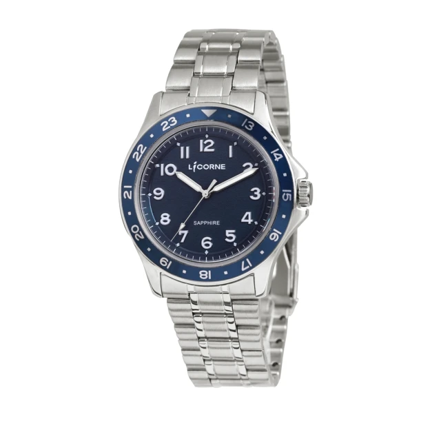 LICORNE 潛水風格 深藍錶圈 不鏽鋼男仕手錶 銀X藍 LT161MWNA-N