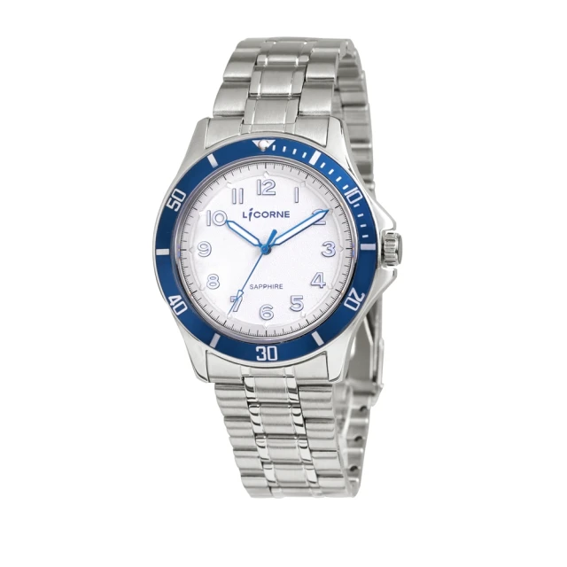 【LICORNE】潛水風格 深藍錶圈 不鏽鋼男仕手錶 銀X白 LT161MWCA-N