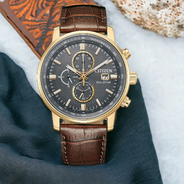 CITIZEN 星辰 亞洲限定 情人節推薦款 光動能計時手錶-棕色43mm 新年禮物 手錶(CA0843-11H)