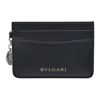 【BVLGARI 寶格麗】經典Serpenti系列小牛皮琺瑯蛇頭墜飾信用卡夾(黑色282018)