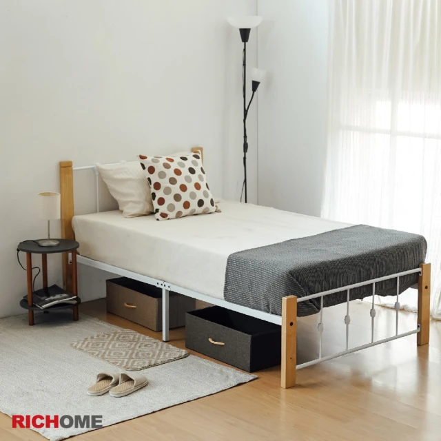 RICHOME 莉比3.5呎單人床/單人床架/鐵床/鐵管床架(實木+鐵管)