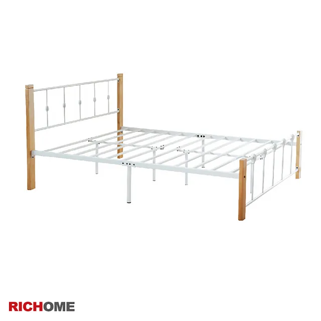 【RICHOME】莉比5呎雙人床/雙人床架/鐵床/鐵管床架(實木+鐵管)