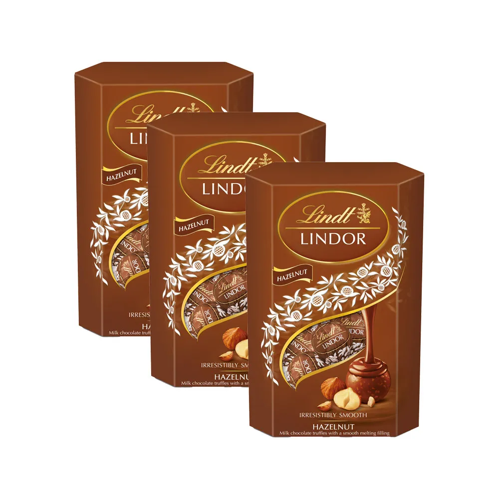 【Lindt 瑞士蓮】Lindor榛果夾餡牛奶巧克力 200g(3入組)